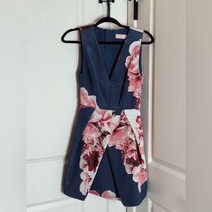 KEEPSAKE the Label Navy and Pink Floral Midi Dress